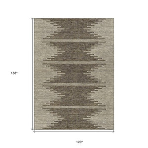 Homeroots 3' Stylish Artichoke Green Ivory Abstract Washable Area Rug For Indoor And Outdoor Spaces 10' X 14' Polyester 579894