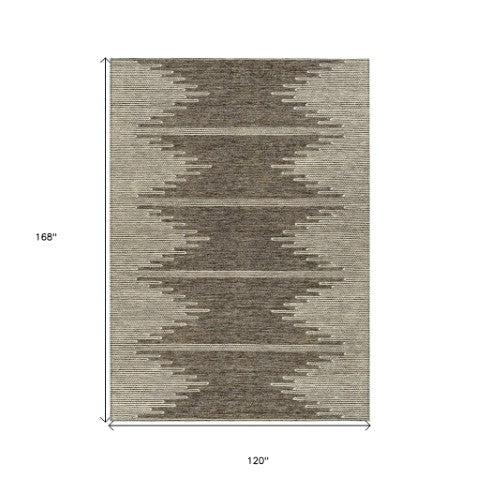 Homeroots 3' Stylish Artichoke Green Ivory Abstract Washable Area Rug For Indoor And Outdoor Spaces 10' X 14' Polyester 579894