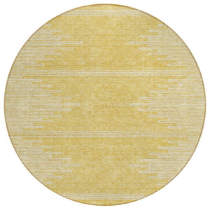 HomeRoots 5' Gold and Ivory Abstract Area Rug - Stylish, Washable, Durable for Indoor and Outdoor Spaces 8' Round 579903