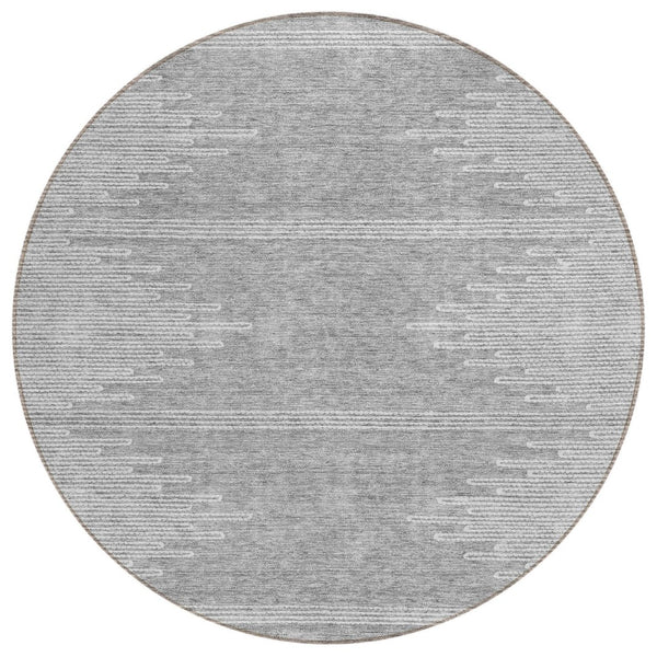 HomeRoots 5' Gray and Ivory Abstract Area Rug - Durable, Machine Washable for Indoor and Outdoor Use, Stylish Design 8' Round 579909
