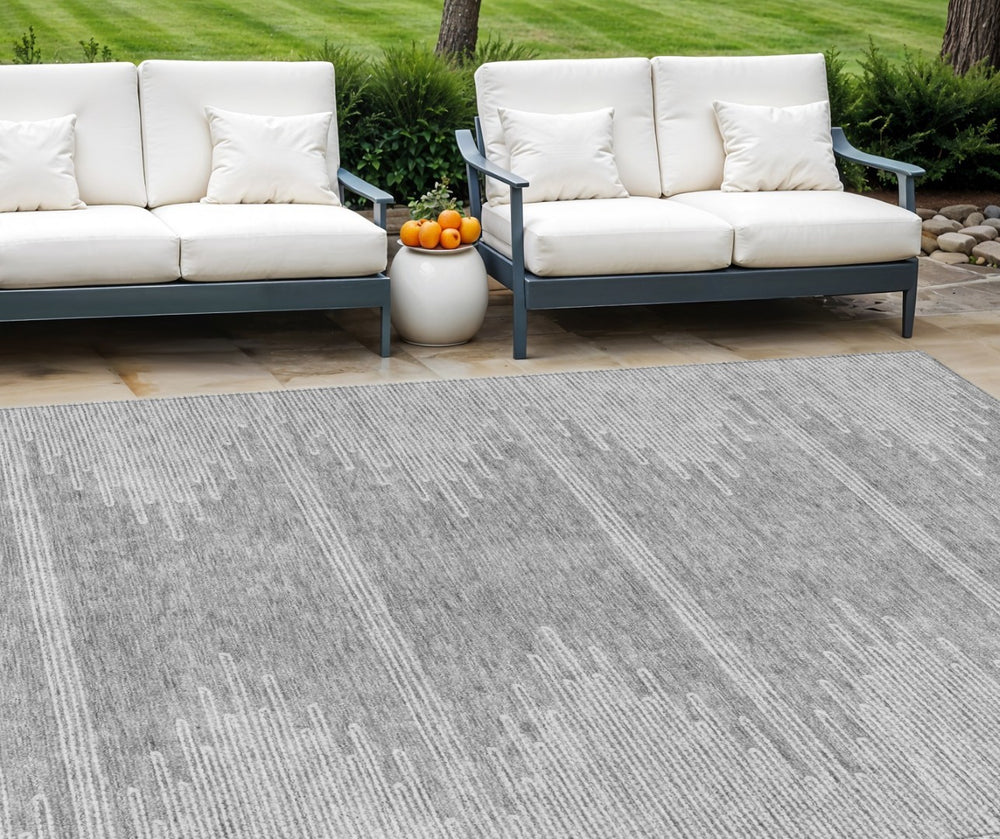 HomeRoots 9' Gray and Ivory Abstract Area Rug - Washable, Durable Design for Indoor and Outdoor Spaces 9' X 12' 579911