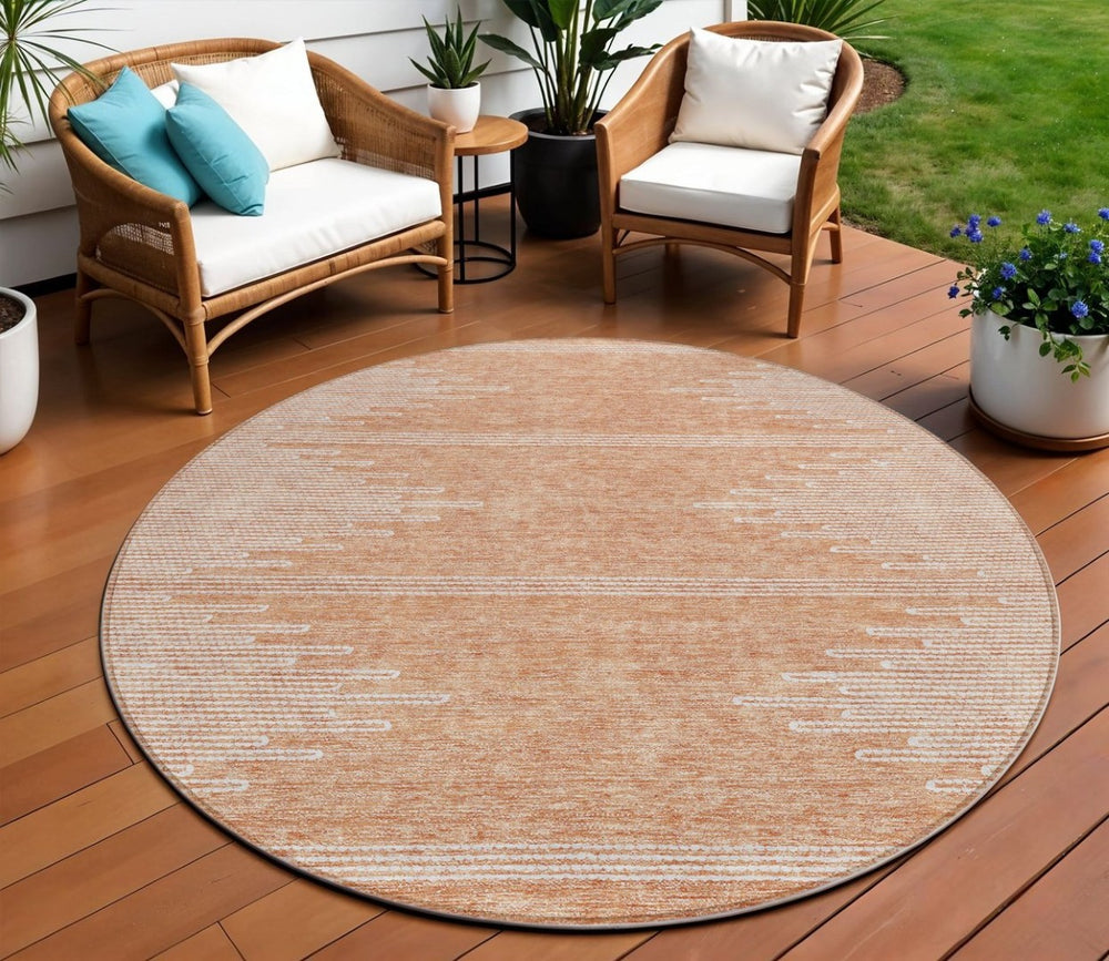 HomeRoots 5' Salmon and Ivory Abstract Area Rug – Modern, Washable Design for Indoor and Outdoor Spaces 8' Round 579921