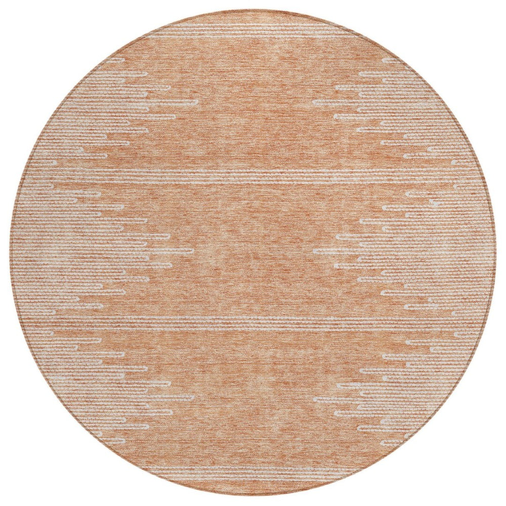 HomeRoots 5' Salmon and Ivory Abstract Area Rug – Modern, Washable Design for Indoor and Outdoor Spaces 8' Round 579921