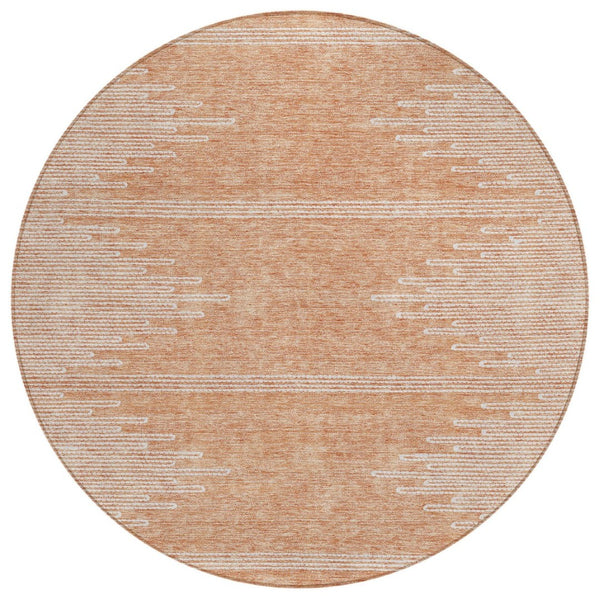 HomeRoots 5' Salmon and Ivory Abstract Area Rug – Modern, Washable Design for Indoor and Outdoor Spaces 8' Round 579921