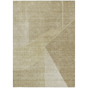 Homeroots 3' Stylish Beige Tan And Ivory Geometric Washable Area Rug For Indoor And Outdoor Spaces 3' X 5' Polyester 579925