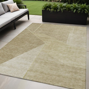 Homeroots 3' Stylish Beige Tan And Ivory Geometric Washable Area Rug For Indoor And Outdoor Spaces 5' X 8' Polyester 579926