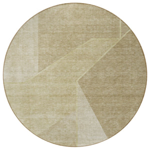 Homeroots 3' Stylish Beige Tan And Ivory Geometric Washable Area Rug For Indoor And Outdoor Spaces 8' Round Polyester 579927