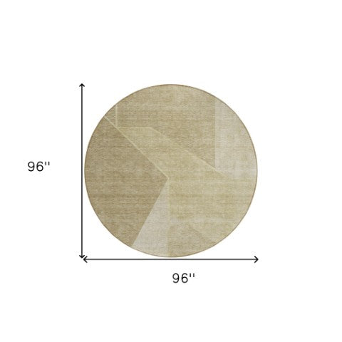 Homeroots 3' Stylish Beige Tan And Ivory Geometric Washable Area Rug For Indoor And Outdoor Spaces 8' Round Polyester 579927