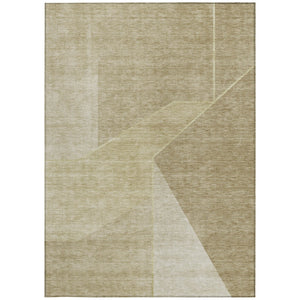 Homeroots 3' Stylish Beige Tan And Ivory Geometric Washable Area Rug For Indoor And Outdoor Spaces 8' X 10' Polyester 579928