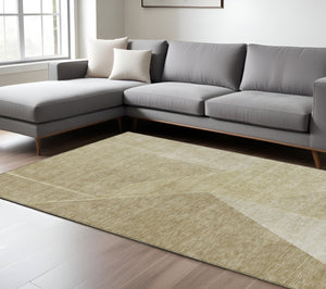 Homeroots 3' Stylish Beige Tan And Ivory Geometric Washable Area Rug For Indoor And Outdoor Spaces 8' X 10' Polyester 579928