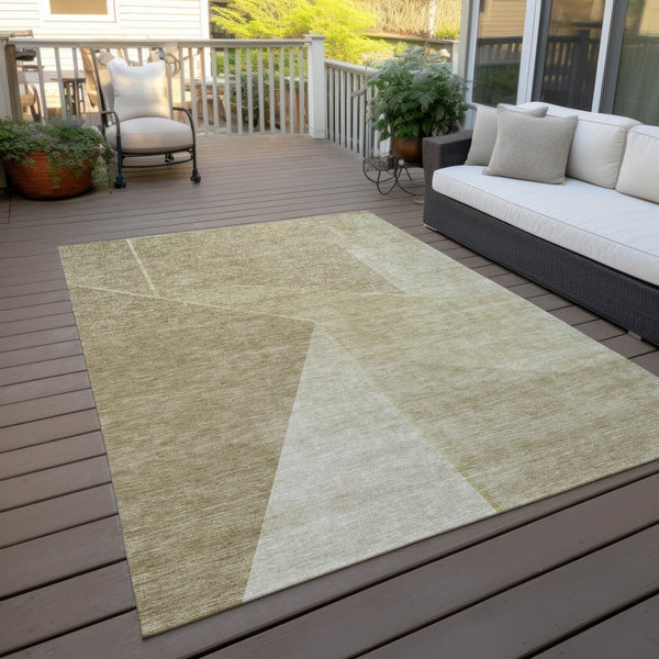 Homeroots 3' Stylish Beige Tan And Ivory Geometric Washable Area Rug For Indoor And Outdoor Spaces 8' X 10' Polyester 579928