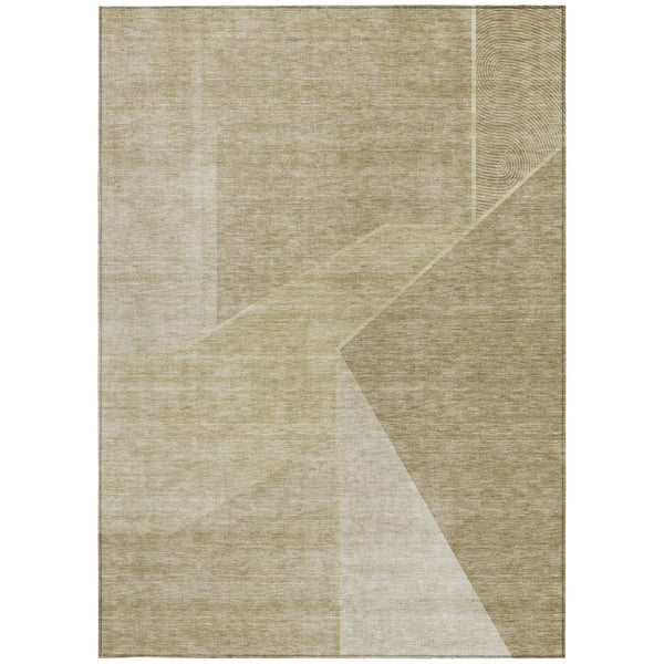Homeroots 3' Stylish Beige Tan And Ivory Geometric Washable Area Rug For Indoor And Outdoor Spaces 9' X 12' Polyester 579929