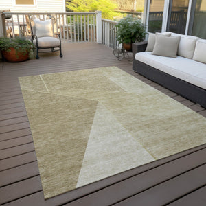 Homeroots 3' Stylish Beige Tan And Ivory Geometric Washable Area Rug For Indoor And Outdoor Spaces 9' X 12' Polyester 579929