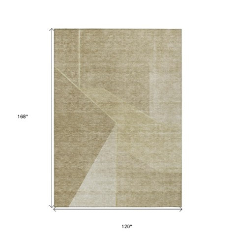 Homeroots 3' Stylish Beige Tan And Ivory Geometric Washable Area Rug For Indoor And Outdoor Spaces 10' X 14' Polyester 579930