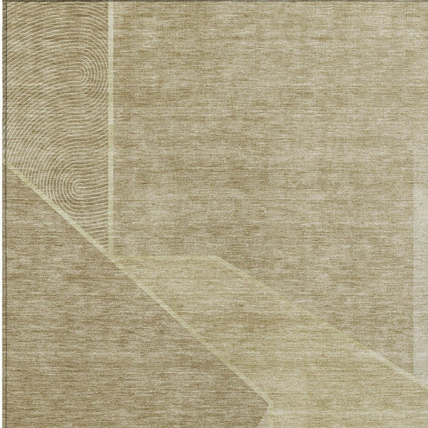 Homeroots 3' Stylish Beige Tan And Ivory Geometric Washable Area Rug For Indoor And Outdoor Spaces 10' X 14' Polyester 579930