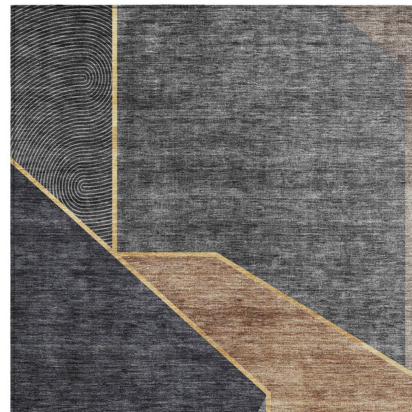 Homeroots 3' Stylish Beige Tan And Ivory Geometric Washable Area Rug For Indoor And Outdoor Spaces 3' X 5' Polyester 579931