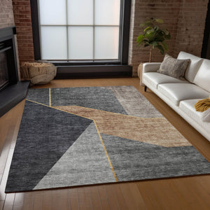 Homeroots 3' Stylish Beige Tan And Ivory Geometric Washable Area Rug For Indoor And Outdoor Spaces 3' X 5' Polyester 579931