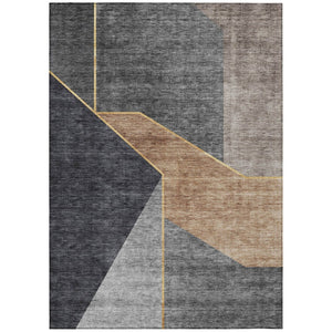HomeRoots 5' Geometric Washable Area Rug in Charcoal, Taupe & Gray - Perfect for Indoor & Outdoor Spaces 5' X 8' 579932