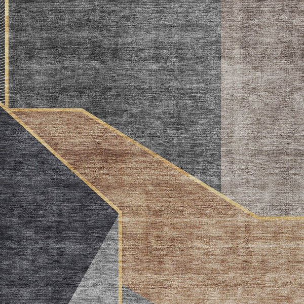 Homeroots 3' Stylish Beige Tan And Ivory Geometric Washable Area Rug For Indoor And Outdoor Spaces 5' X 8' Polyester 579932