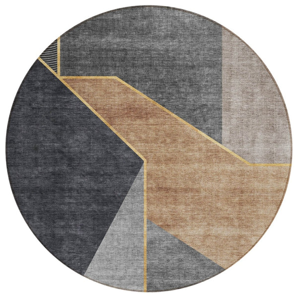 HomeRoots 5' Geometric Washable Area Rug in Charcoal, Taupe & Gray - Perfect for Indoor & Outdoor Spaces 8' Round 579933