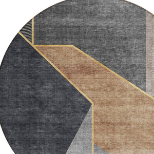 Homeroots 3' Stylish Beige Tan And Ivory Geometric Washable Area Rug For Indoor And Outdoor Spaces 8' Round Polyester 579933