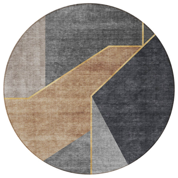 Homeroots 3' Stylish Beige Tan And Ivory Geometric Washable Area Rug For Indoor And Outdoor Spaces 8' Round Polyester 579933