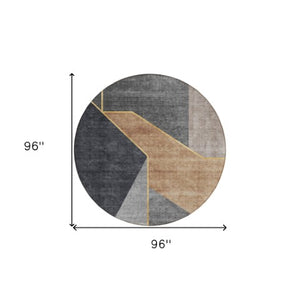 Homeroots 3' Stylish Beige Tan And Ivory Geometric Washable Area Rug For Indoor And Outdoor Spaces 8' Round Polyester 579933