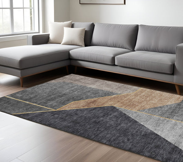 Homeroots 3' Stylish Beige Tan And Ivory Geometric Washable Area Rug For Indoor And Outdoor Spaces 8' X 10' Polyester 579934