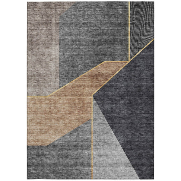 Homeroots 3' Stylish Beige Tan And Ivory Geometric Washable Area Rug For Indoor And Outdoor Spaces 9' X 12' Polyester 579935