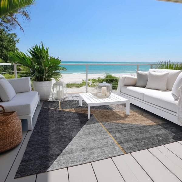 Homeroots 3' Stylish Beige Tan And Ivory Geometric Washable Area Rug For Indoor And Outdoor Spaces 10' X 14' Polyester 579936