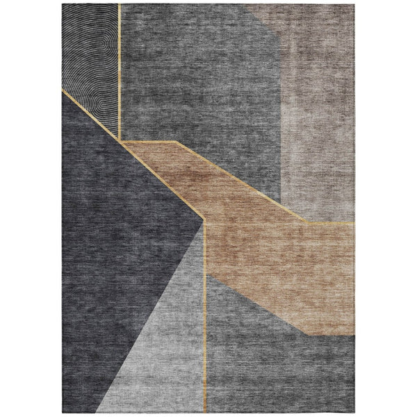 HomeRoots 5' Geometric Washable Area Rug in Charcoal, Taupe & Gray - Perfect for Indoor & Outdoor Spaces 10' X 14' 579936