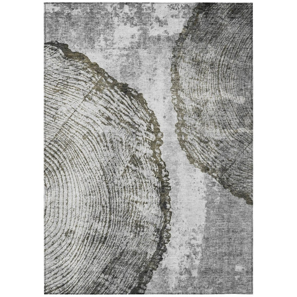 HomeRoots 5' Gray Taupe and Silver Abstract Area Rug - Washable, Durable, and Versatile for Indoor/Outdoor Use 5' X 8' 579938