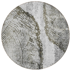 HomeRoots 5' Gray Taupe and Silver Abstract Area Rug - Washable, Durable, and Versatile for Indoor/Outdoor Use 8' Round 579939