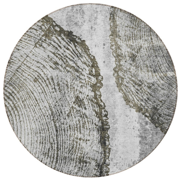 HomeRoots 5' Gray Taupe and Silver Abstract Area Rug - Washable, Durable, and Versatile for Indoor/Outdoor Use 8' Round 579939