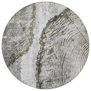 HomeRoots 5' Gray Taupe and Silver Abstract Area Rug - Washable, Durable, and Versatile for Indoor/Outdoor Use 8' Round 579939