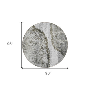 HomeRoots 5' Gray Taupe and Silver Abstract Area Rug - Washable, Durable, and Versatile for Indoor/Outdoor Use 8' Round 579939