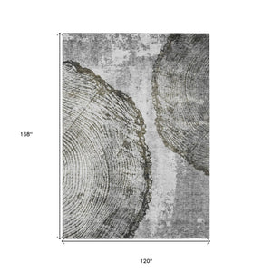 HomeRoots 5' Gray Taupe and Silver Abstract Area Rug - Washable, Durable, and Versatile for Indoor/Outdoor Use 10' X 14' 579942