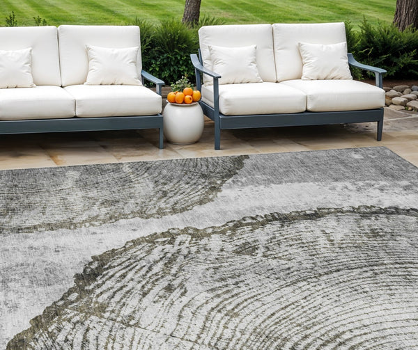 HomeRoots 5' Gray Taupe and Silver Abstract Area Rug - Washable, Durable, and Versatile for Indoor/Outdoor Use 10' X 14' 579942