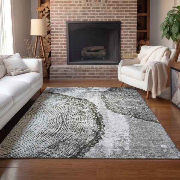 HomeRoots 5' Gray Taupe and Silver Abstract Area Rug - Washable, Durable, and Versatile for Indoor/Outdoor Use 10' X 14' 579942