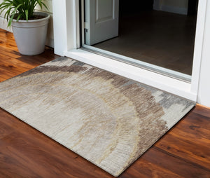 Homeroots 3' Abstract Washable Area Rug In Brown, Beige, And Taupe - Perfect For Indoor And Outdoor Spaces! 3' X 5' Polyester 579943
