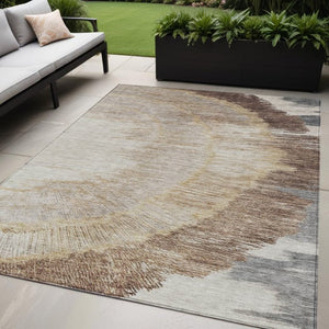 Homeroots 3' Abstract Washable Area Rug In Brown, Beige, And Taupe - Perfect For Indoor And Outdoor Spaces! 5' X 8' Polyester 579944