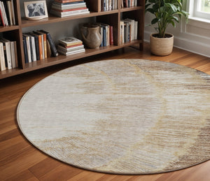 Homeroots 3' Abstract Washable Area Rug In Brown, Beige, And Taupe - Perfect For Indoor And Outdoor Spaces! 8' Round Polyester 579945