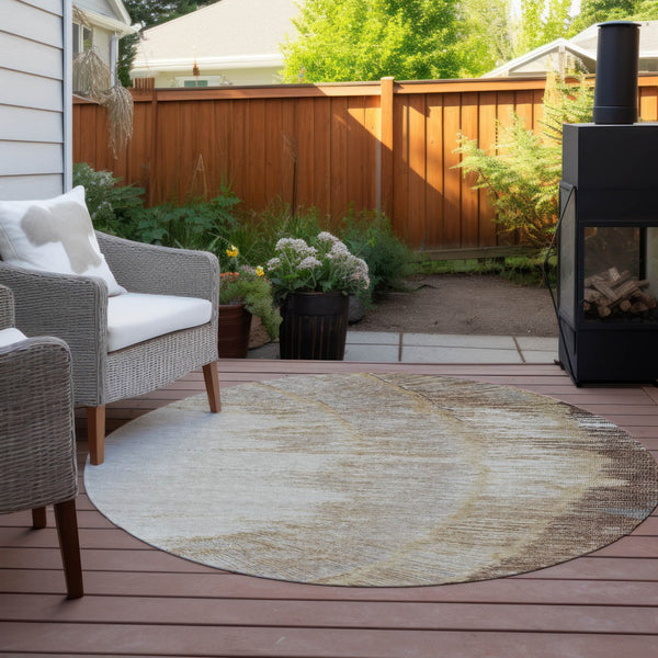 Homeroots 3' Abstract Washable Area Rug In Brown, Beige, And Taupe - Perfect For Indoor And Outdoor Spaces! 8' Round Polyester 579945