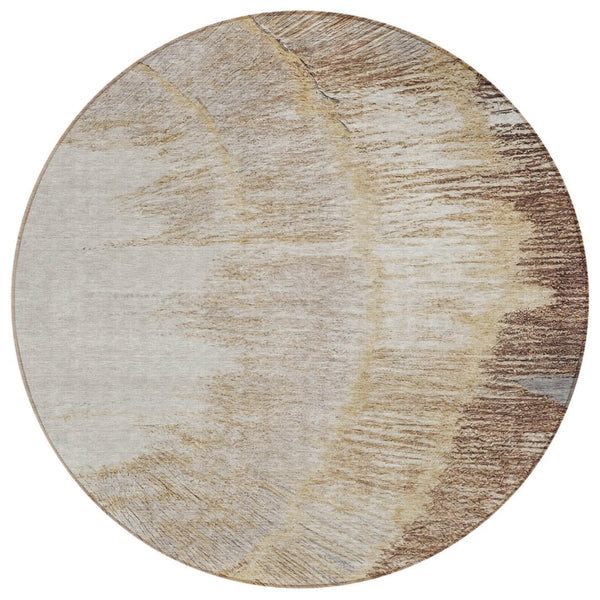 HomeRoots 5' Abstract Area Rug in Brown, Beige, and Taupe - Stylish, Washable, Durable for Indoor & Outdoor Use 8' Round 579945
