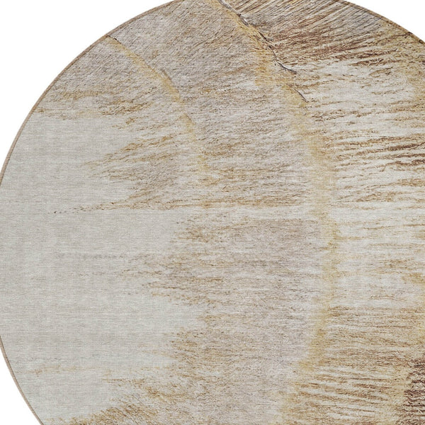 Homeroots 3' Abstract Washable Area Rug In Brown, Beige, And Taupe - Perfect For Indoor And Outdoor Spaces! 8' Round Polyester 579945