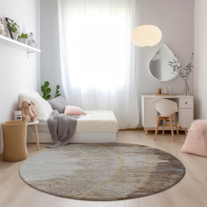 Homeroots 3' Abstract Washable Area Rug In Brown, Beige, And Taupe - Perfect For Indoor And Outdoor Spaces! 8' Round Polyester 579945