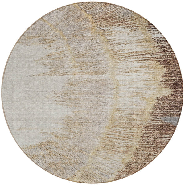 Homeroots 3' Abstract Washable Area Rug In Brown, Beige, And Taupe - Perfect For Indoor And Outdoor Spaces! 8' Round Polyester 579945
