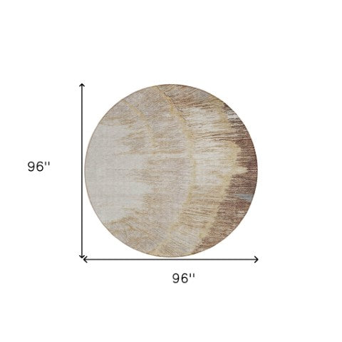 Homeroots 3' Abstract Washable Area Rug In Brown, Beige, And Taupe - Perfect For Indoor And Outdoor Spaces! 8' Round Polyester 579945