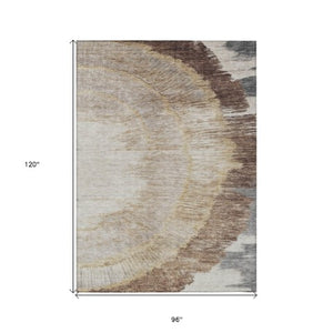 Homeroots 3' Abstract Washable Area Rug In Brown, Beige, And Taupe - Perfect For Indoor And Outdoor Spaces! 8' X 10' Polyester 579946