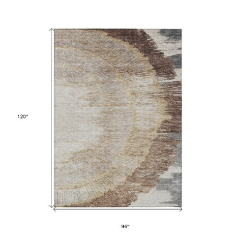 Homeroots 3' Abstract Washable Area Rug In Brown, Beige, And Taupe - Perfect For Indoor And Outdoor Spaces! 8' X 10' Polyester 579946